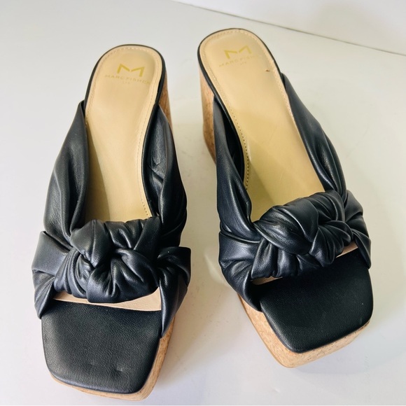 MARC FISHER CHUNKY CORK PLATFORM BOW SLIDE MULES BLACK SIZE 7.5 EUC - Picture 3 of 11